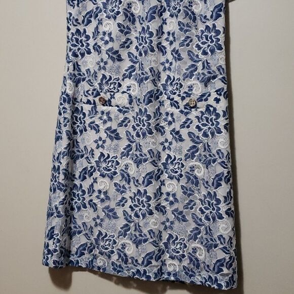 TOMMY Hilfiger Floral blue and cream Lace Blue Dress size 8 - Picture 2 of 8
